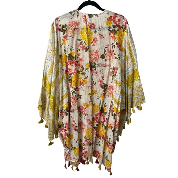 Aratta Color Story Mustard Floral Tassel Boho Hippie Open Front Kimono One Size - Picture 12 of 13